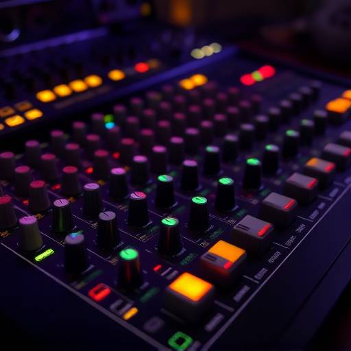 Consolle di missaggio audio con diverse manopole e indicatori luminosi