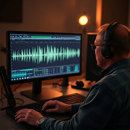 Ingegnere del mastering che analizza le onde sonore su un monitor