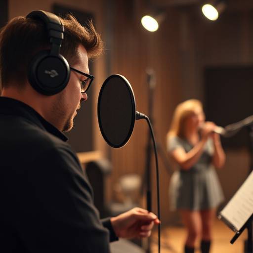 Tecnico del suono che regola i livelli durante una sessione di registrazione in studio con un cantante